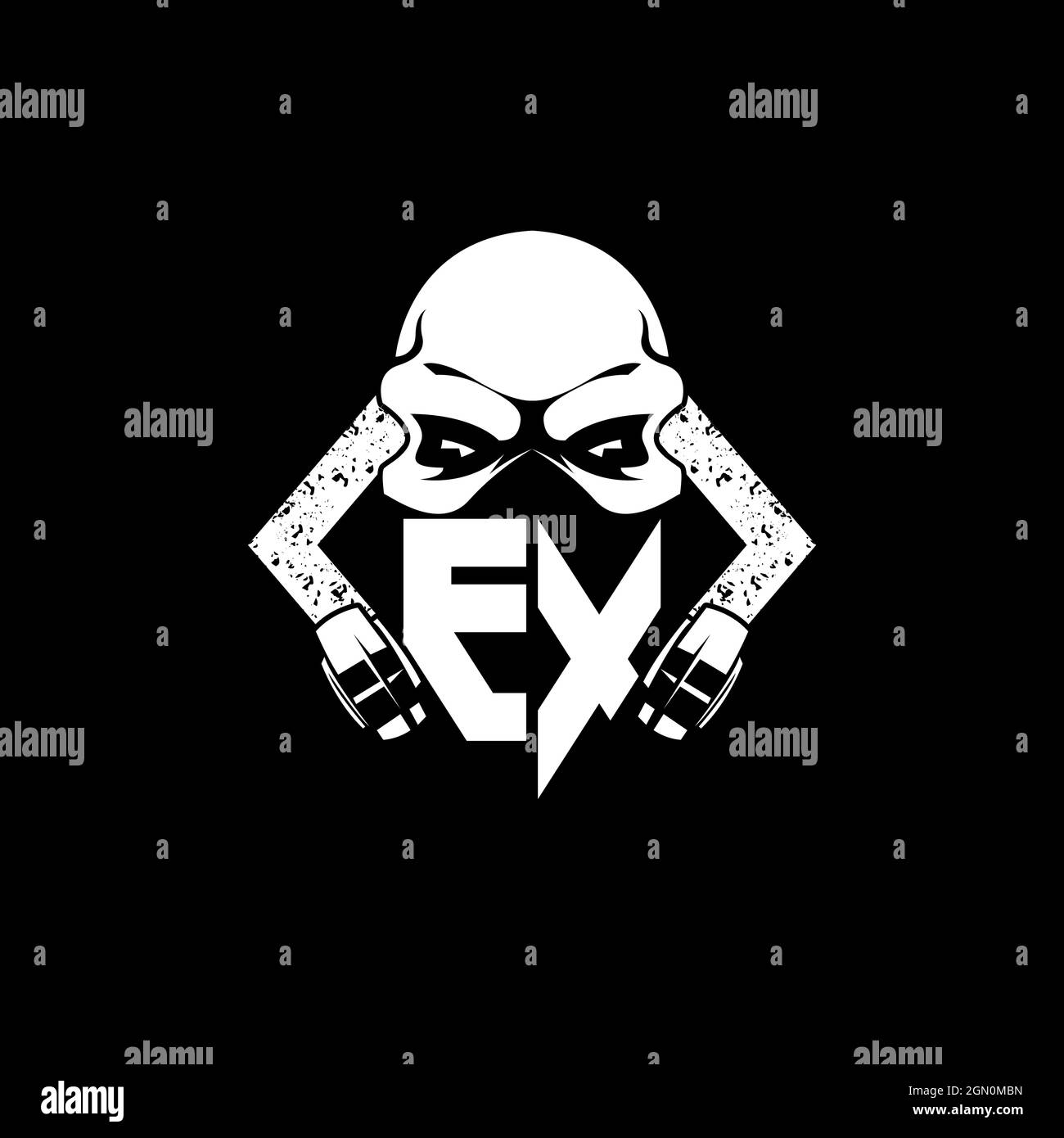 EX Monogram ESport Gaming with Skull Mask Shape Style Vector Stock Vector