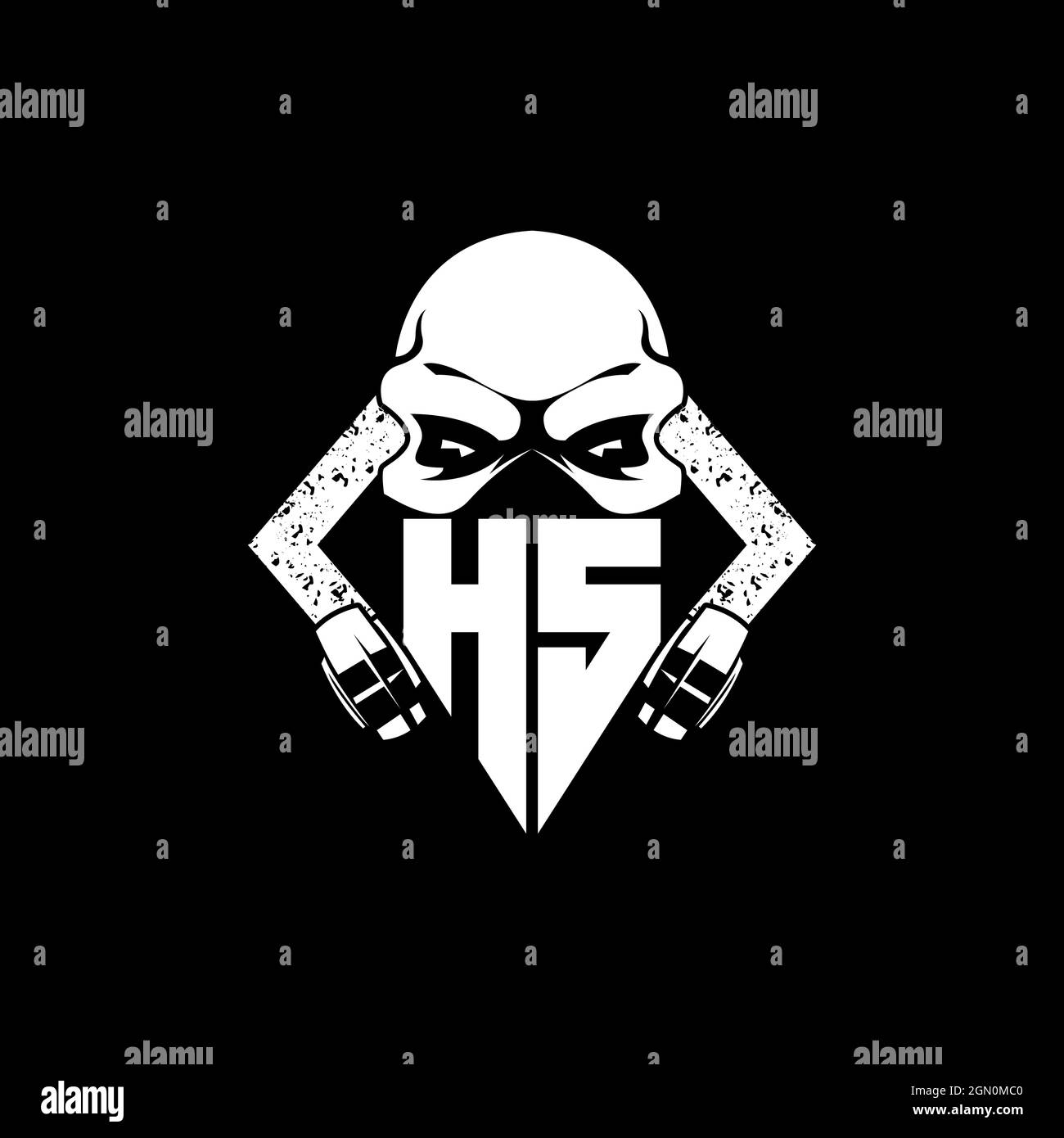 HS Monogram ESport Gaming with Skull Mask Shape Style Vector Stock Vector