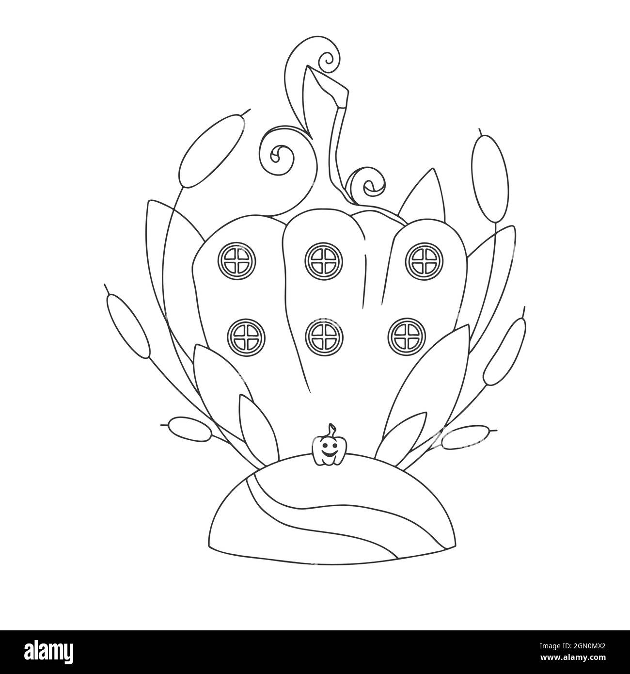 Sketch of a fantastic pumpkin house. Cartoon pumpkin gnome house ...