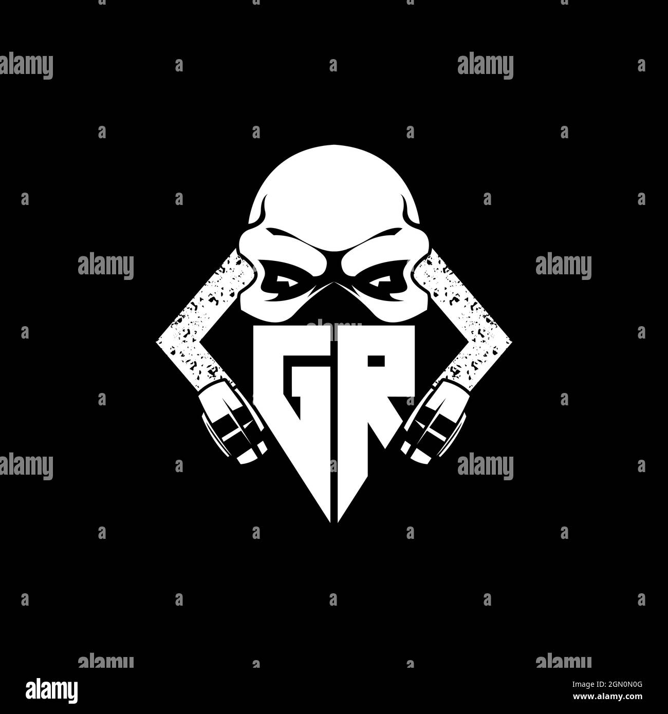 GR Monogram ESport Gaming with Skull Mask Shape Style Vector Stock Vector