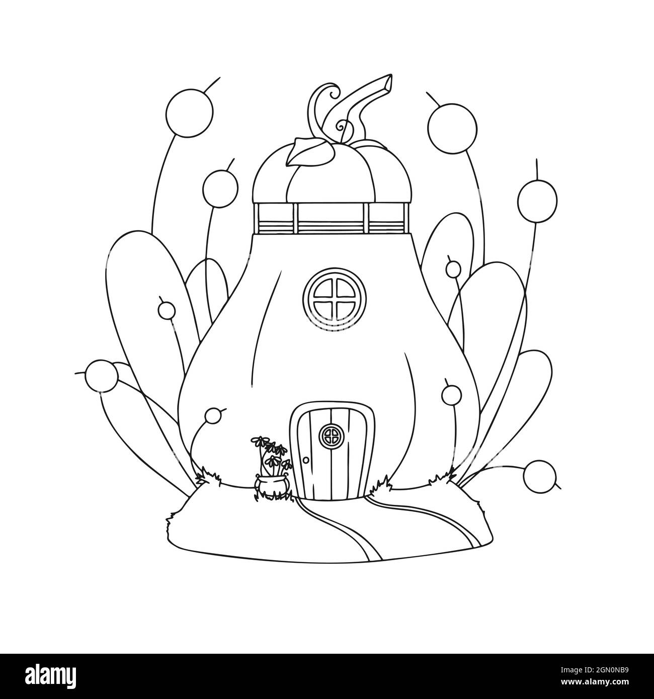 Sketch of a fantastic pumpkin house. Cartoon pumpkin gnome house