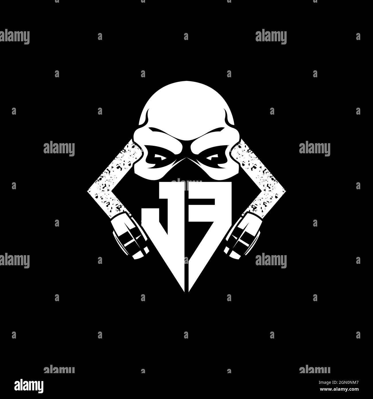 JF Monogram ESport Gaming with Skull Mask Shape Style Vector Stock Vector