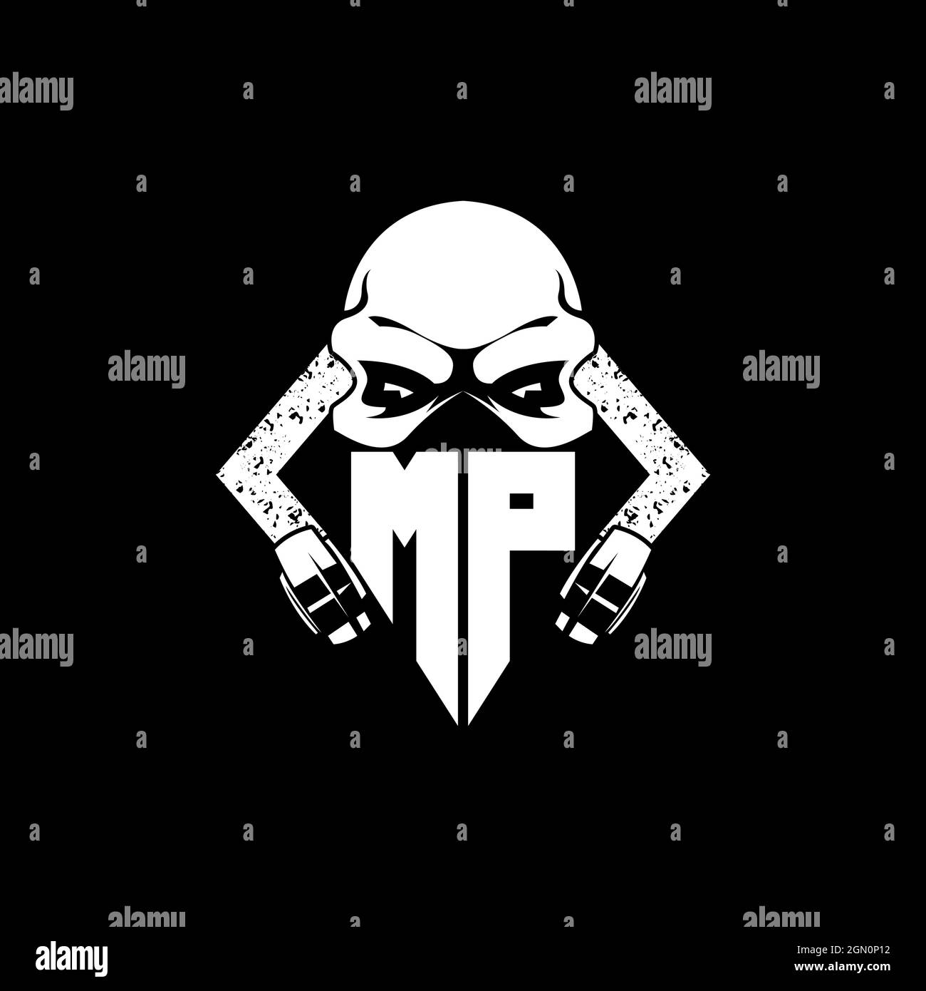 MP Monogram ESport Gaming with Skull Mask Shape Style Vector Stock Vector