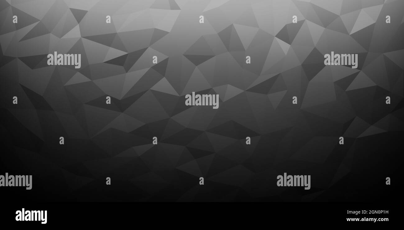 Abstract low-poly geometric background or wallpaper with polygons and triangles in monochrome grey and dark shades with lighting from above Stock Photo