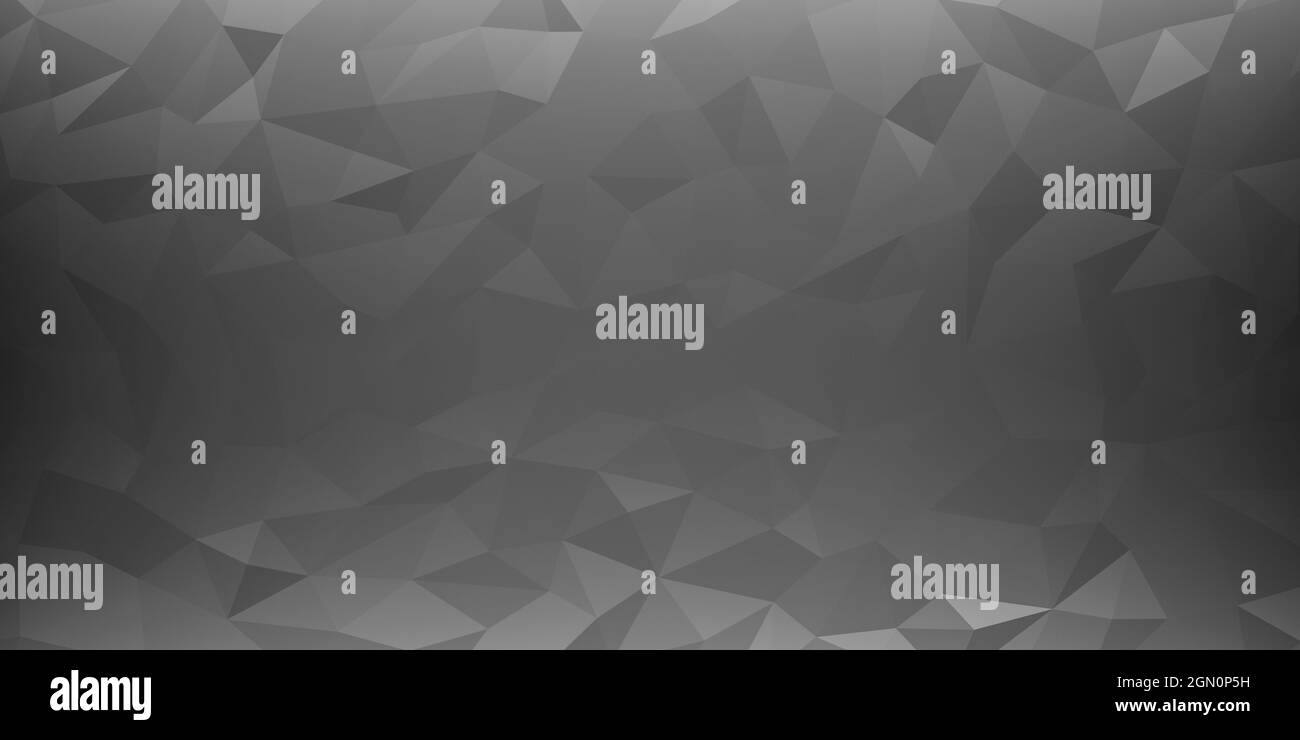 Abstract low-poly geometric background or wallpaper with polygons and triangles in monochrome grey and dark shades with lighting from above and below Stock Photo