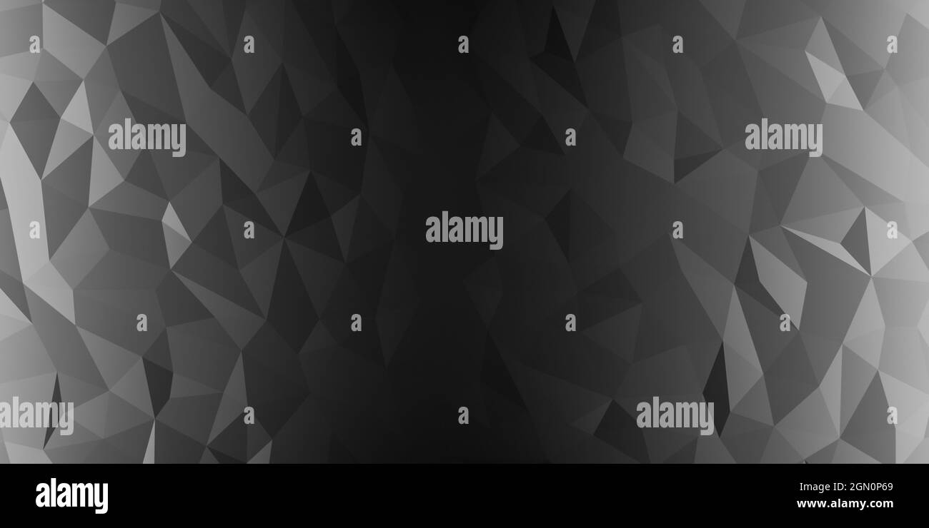 Abstract low-poly geometric background or wallpaper with polygons and triangles in monochrome grey and dark shades with lighting from the sides Stock Photo