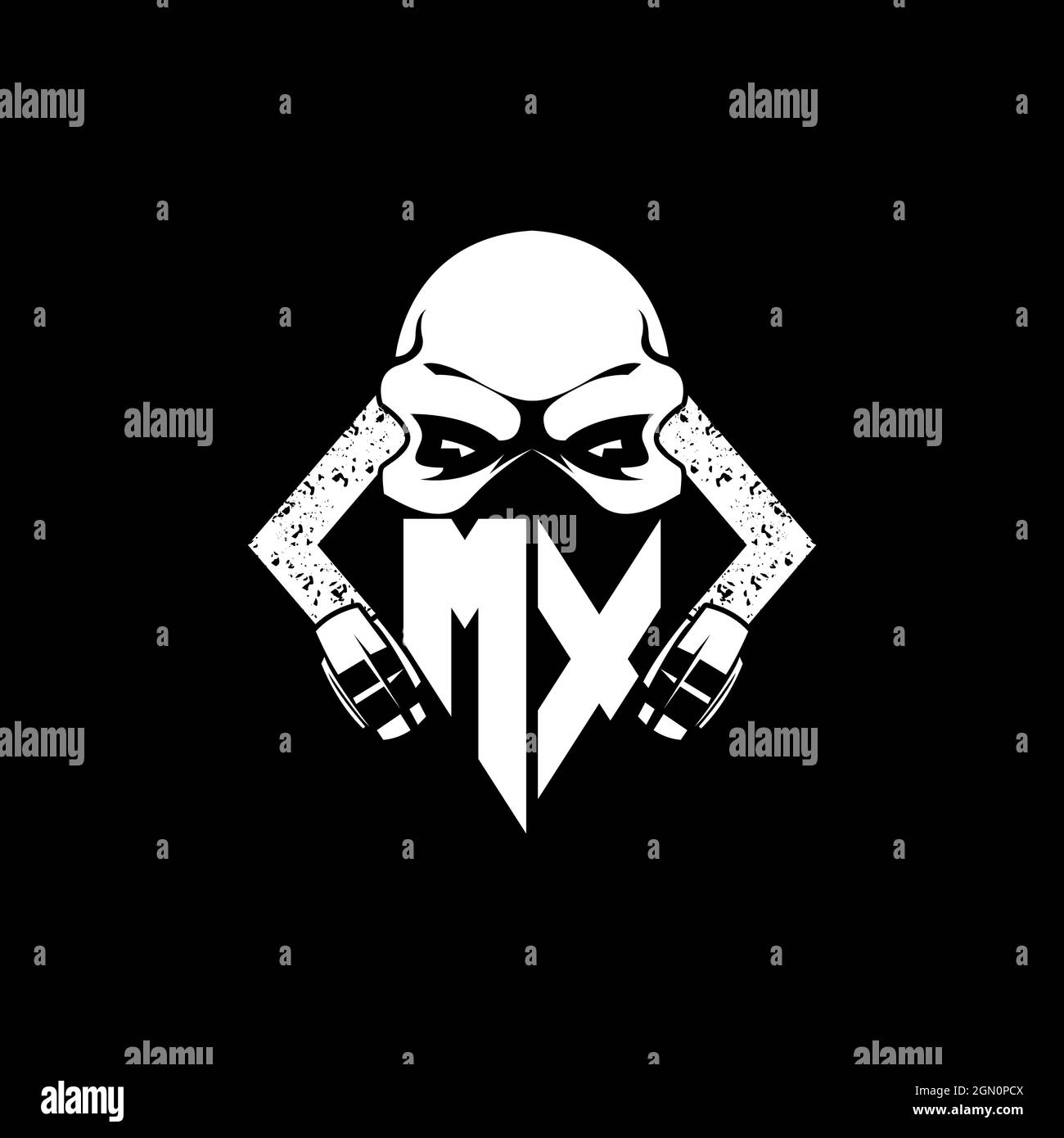 MX Monogram ESport Gaming with Skull Mask Shape Style Vector Stock Vector