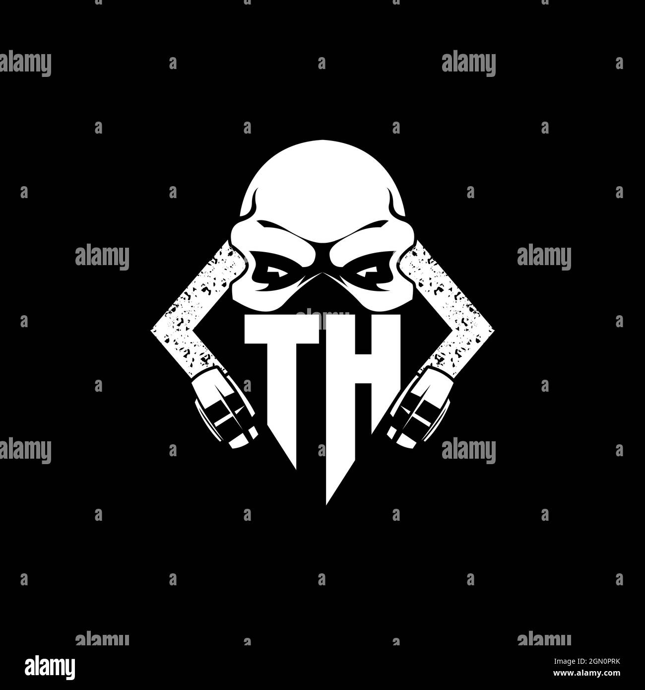 TH Monogram ESport Gaming with Skull Mask Shape Style Vector Stock Vector