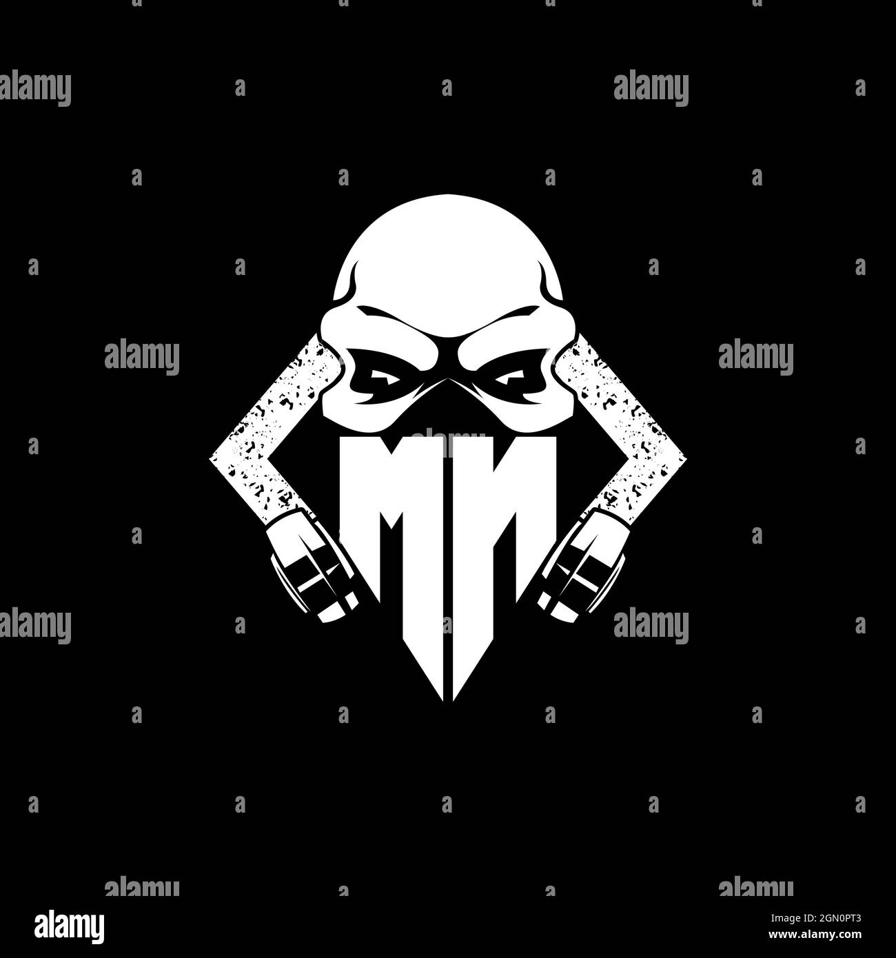 MN Monogram ESport Gaming with Skull Mask Shape Style Vector Stock Vector