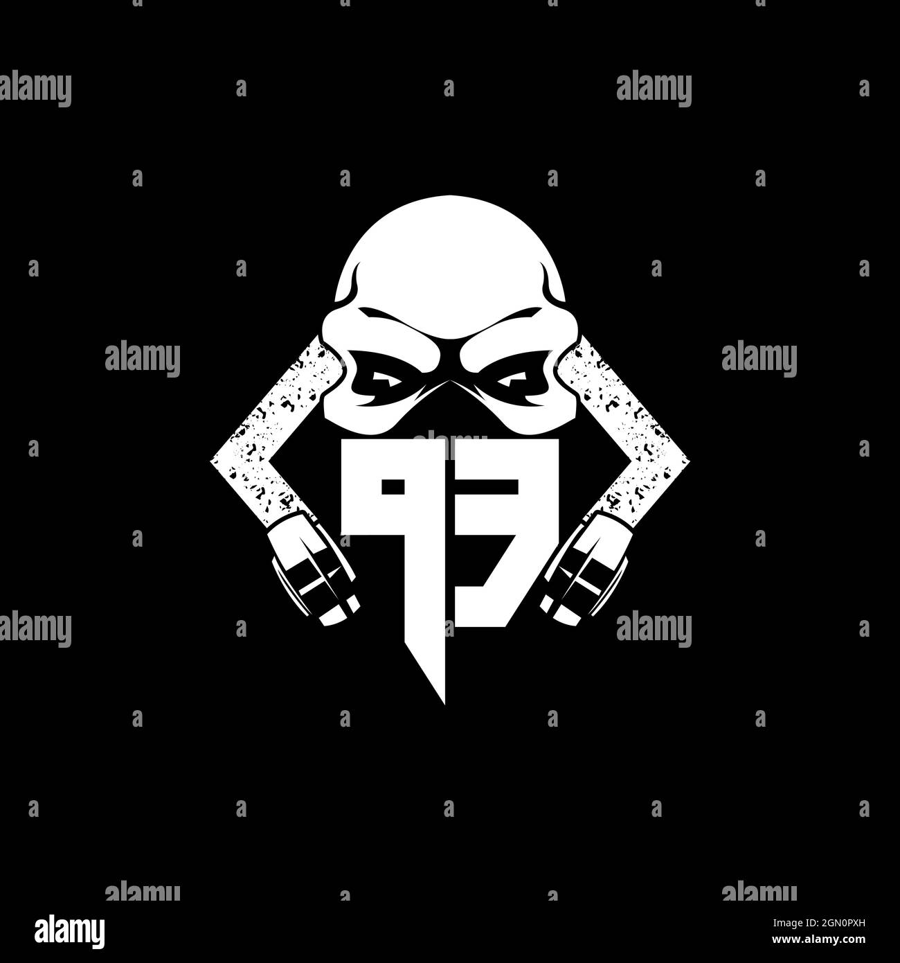 PE Monogram ESport Gaming with Skull Mask Shape Style Vector Stock Vector