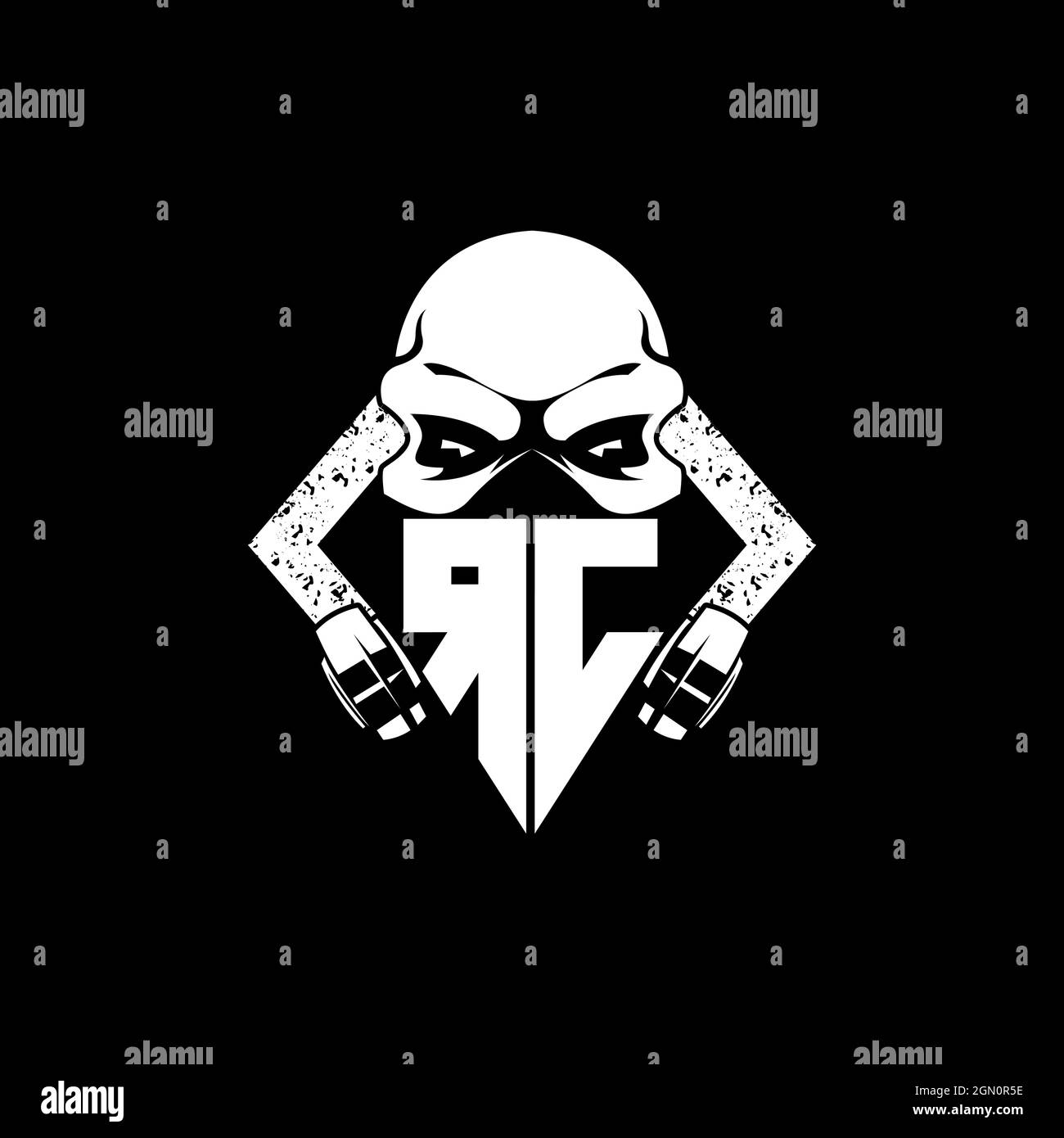 RC Monogram ESport Gaming with Skull Mask Shape Style Vector Stock