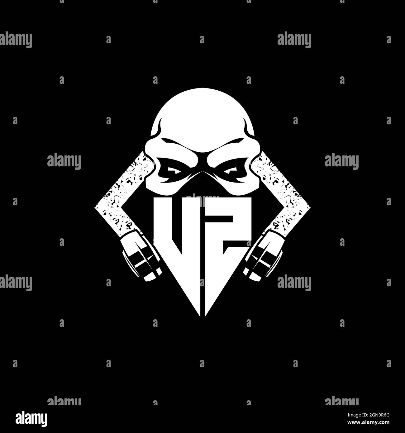 UZ Monogram ESport Gaming with Skull Mask Shape Style Vector Stock Vector