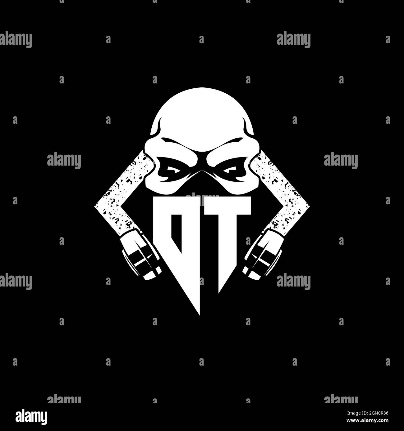 OT Monogram ESport Gaming with Skull Mask Shape Style Vector Stock Vector
