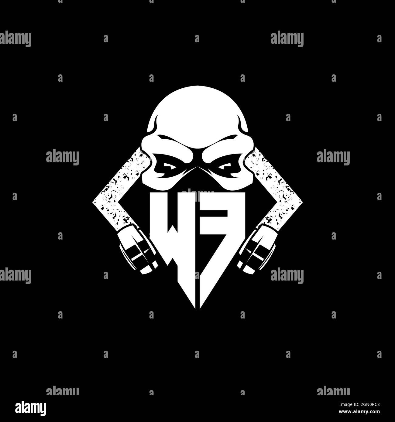 WF Monogram ESport Gaming with Skull Mask Shape Style Vector Stock Vector