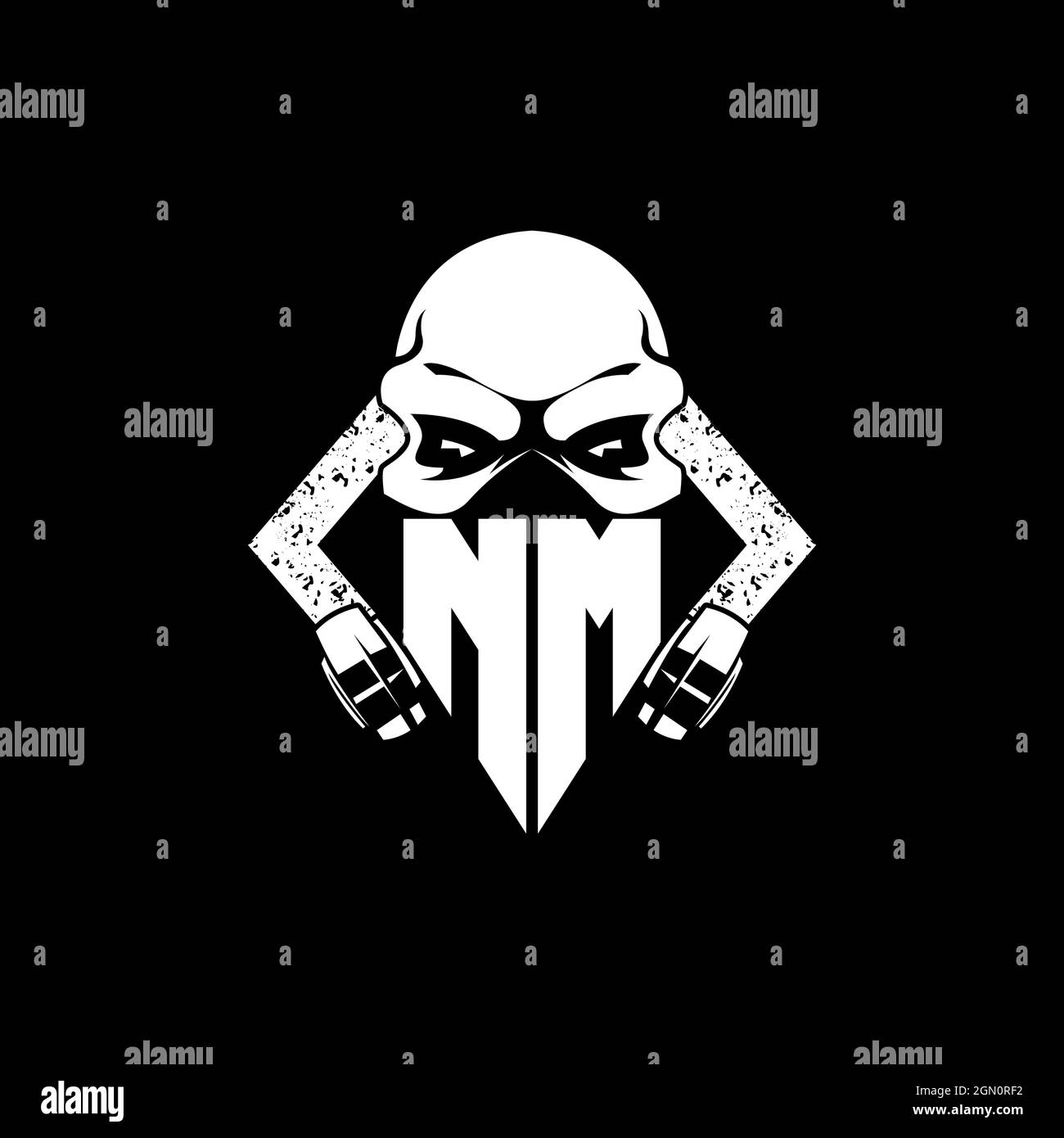 NM Monogram ESport Gaming with Skull Mask Shape Style Vector Stock Vector