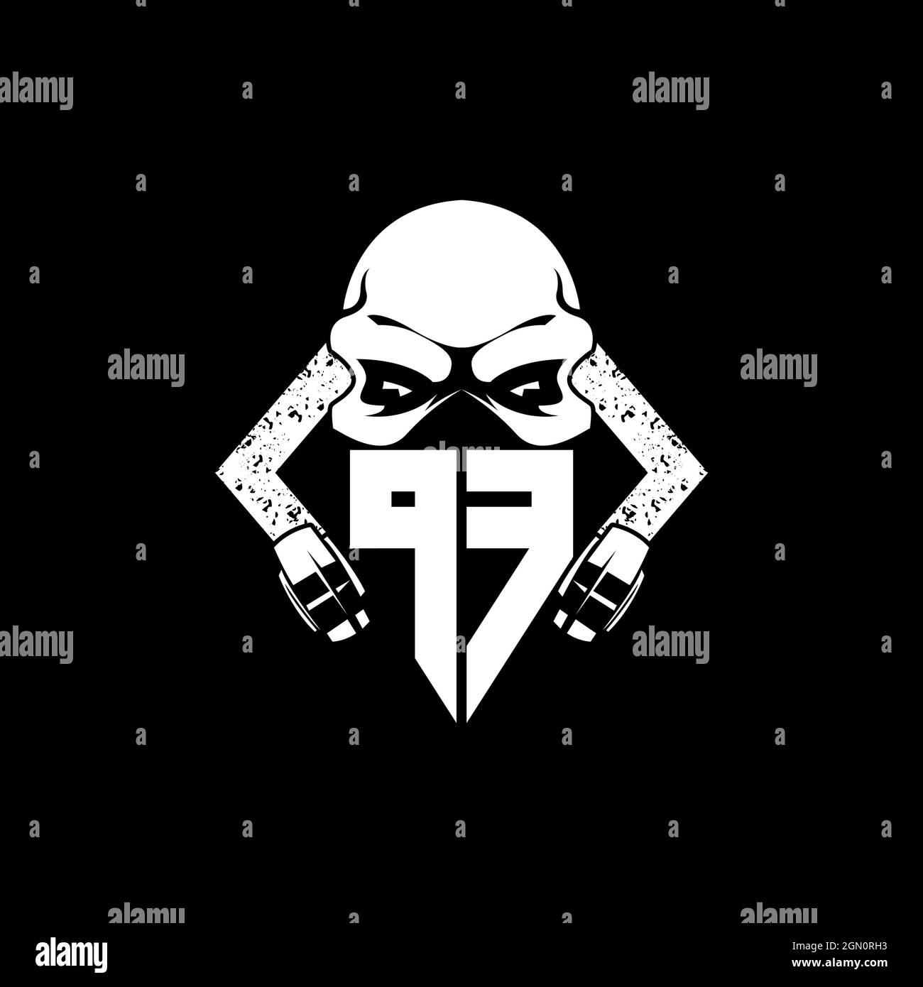 PF Monogram ESport Gaming with Skull Mask Shape Style Vector Stock Vector