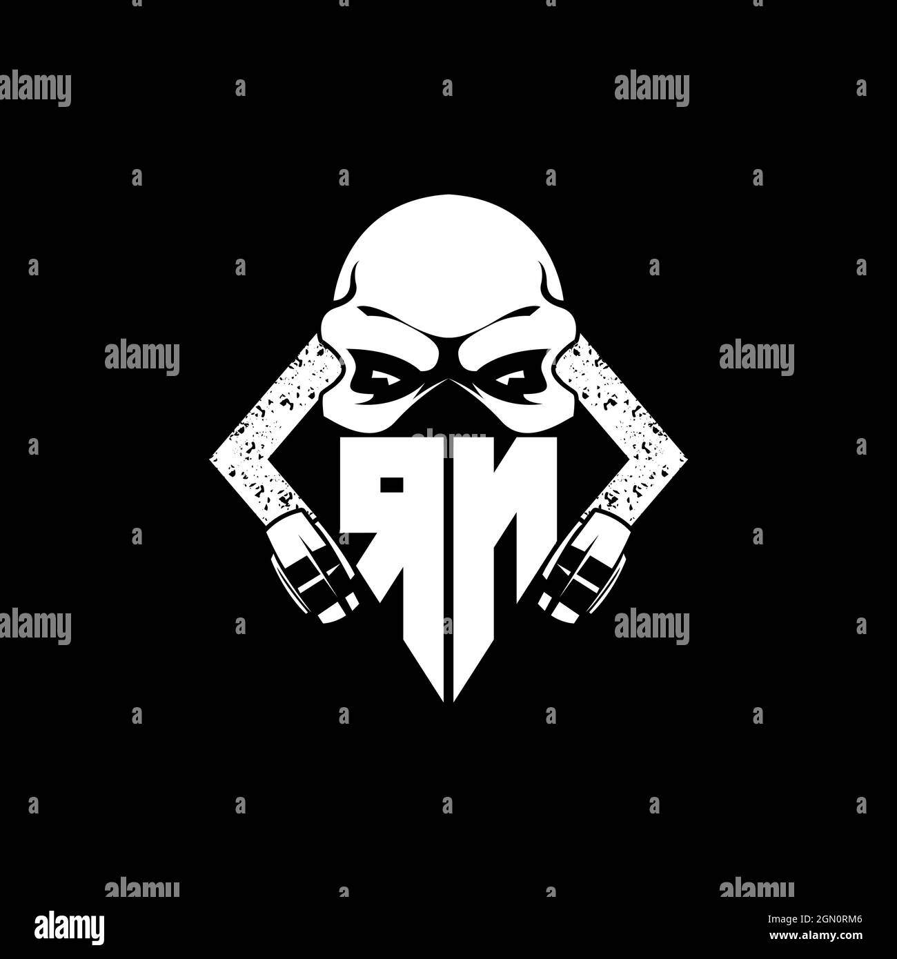 RN Monogram ESport Gaming with Skull Mask Shape Style Vector Stock Vector