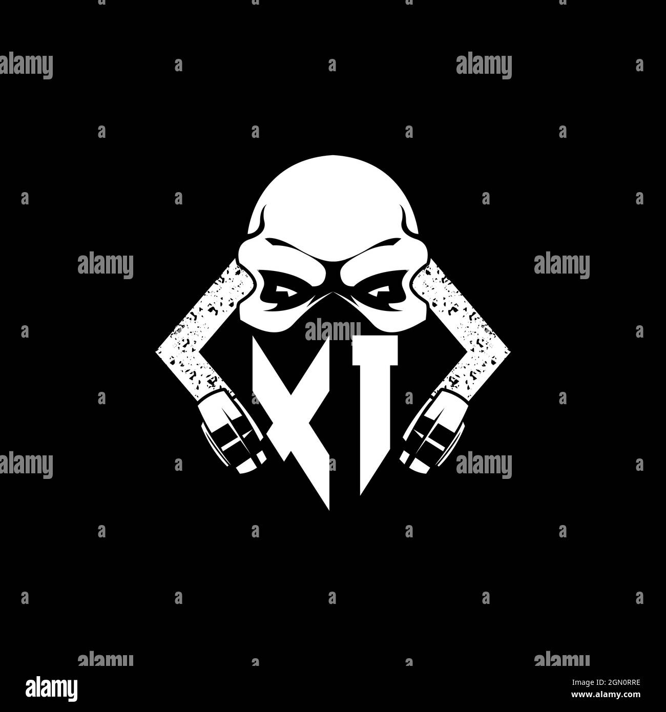 XI Monogram ESport Gaming with Skull Mask Shape Style Vector Stock Vector