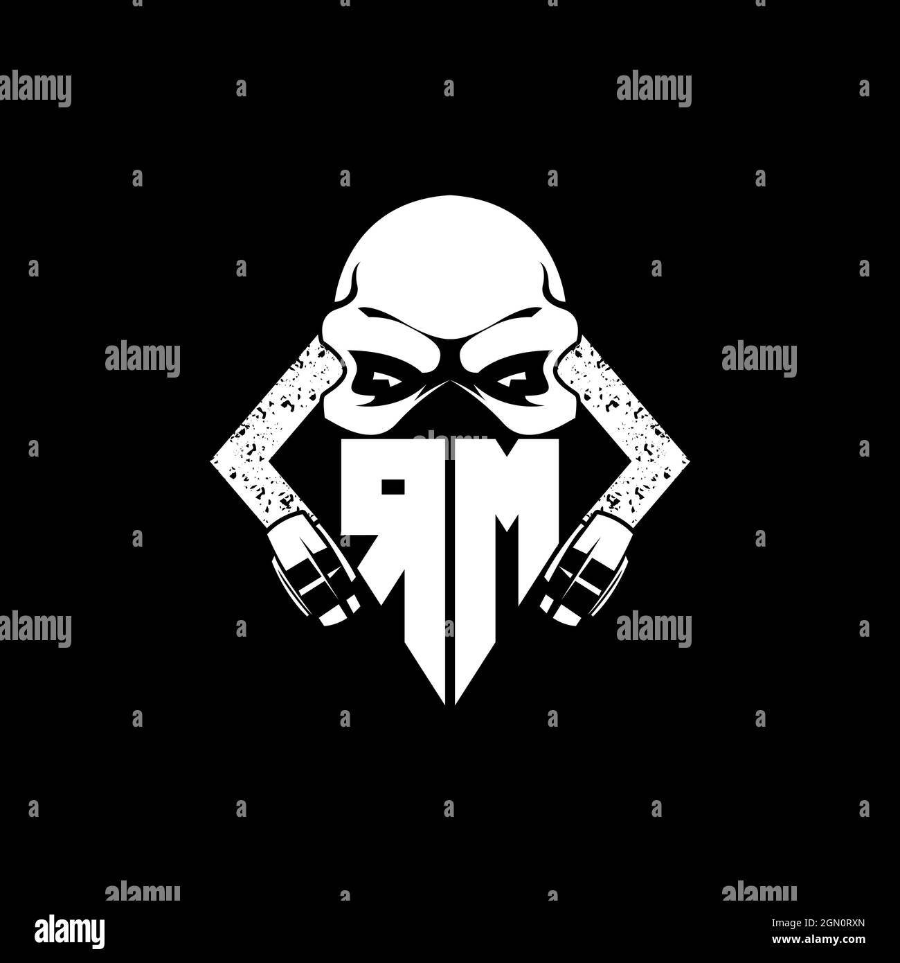 RM Monogram ESport Gaming with Skull Mask Shape Style Vector Stock Vector