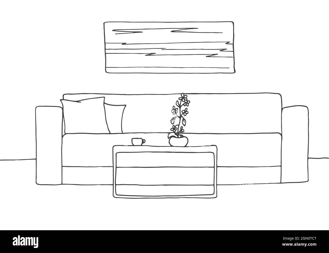 Linear sketch of an interior. Room plan. Vector illustration. Linear ...