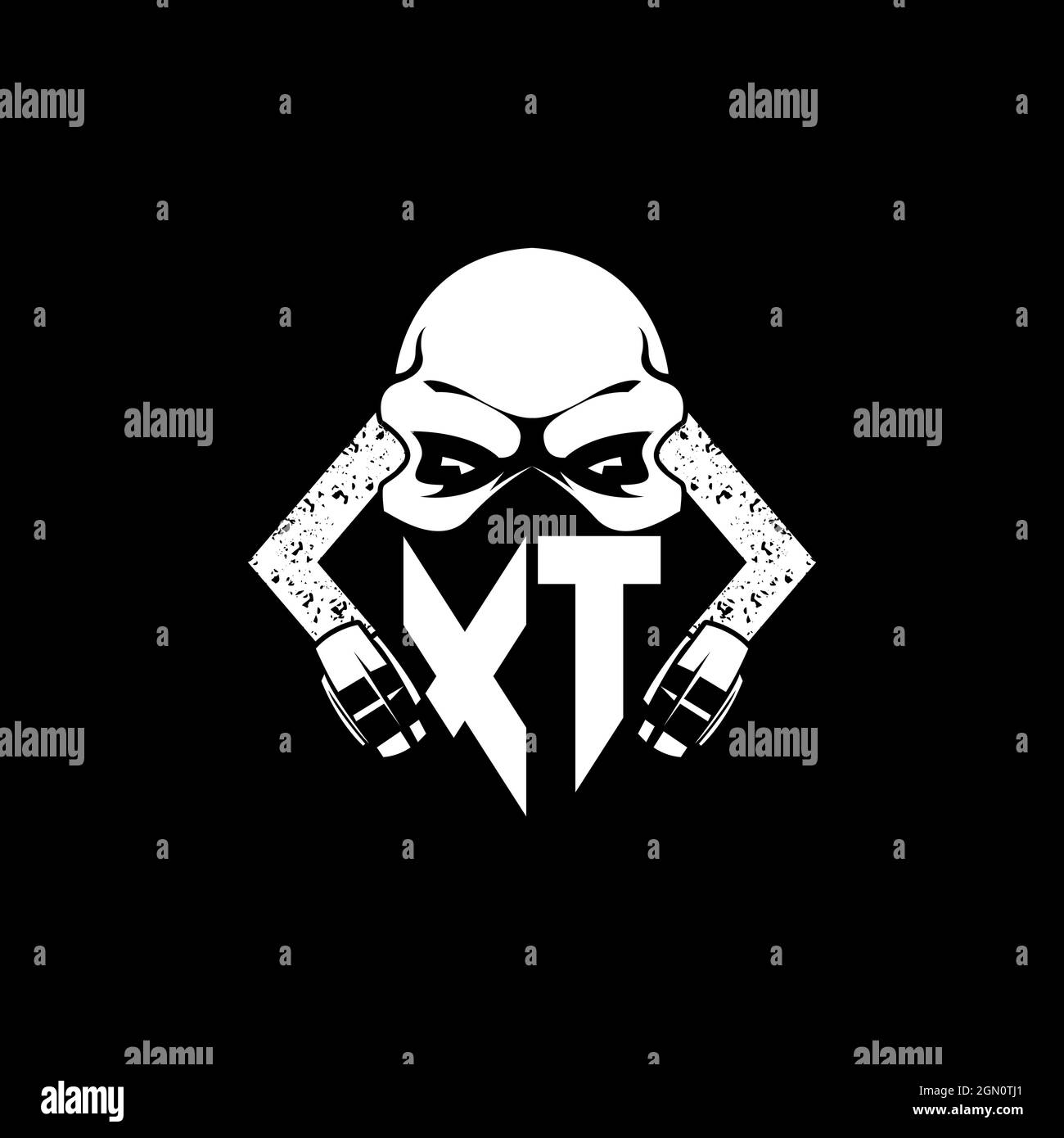 XT Monogram ESport Gaming with Skull Mask Shape Style Vector Stock Vector
