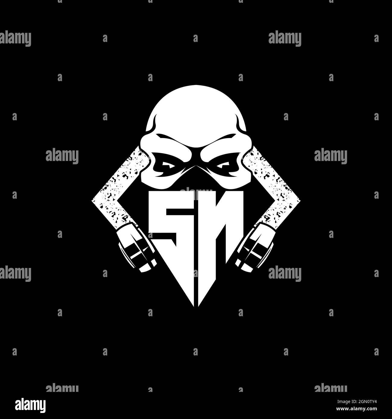 SN Monogram ESport Gaming with Skull Mask Shape Style Vector Stock Vector