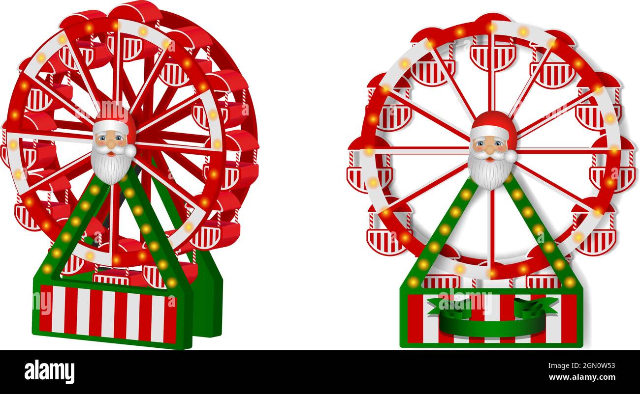 christmas ferris wheel with santa claus. christmas toys Stock Vector