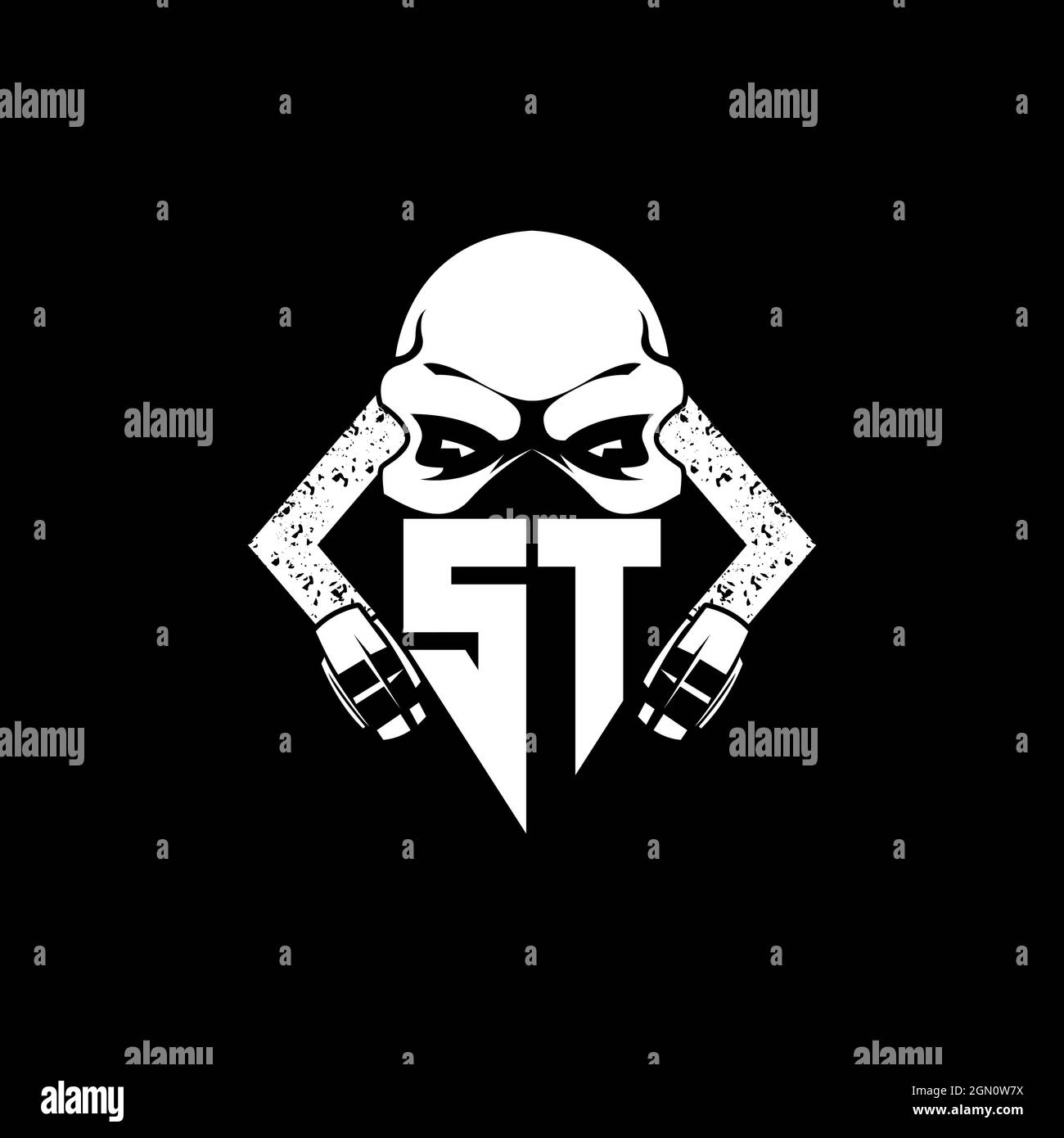 ST Monogram ESport Gaming with Skull Mask Shape Style Vector Stock Vector