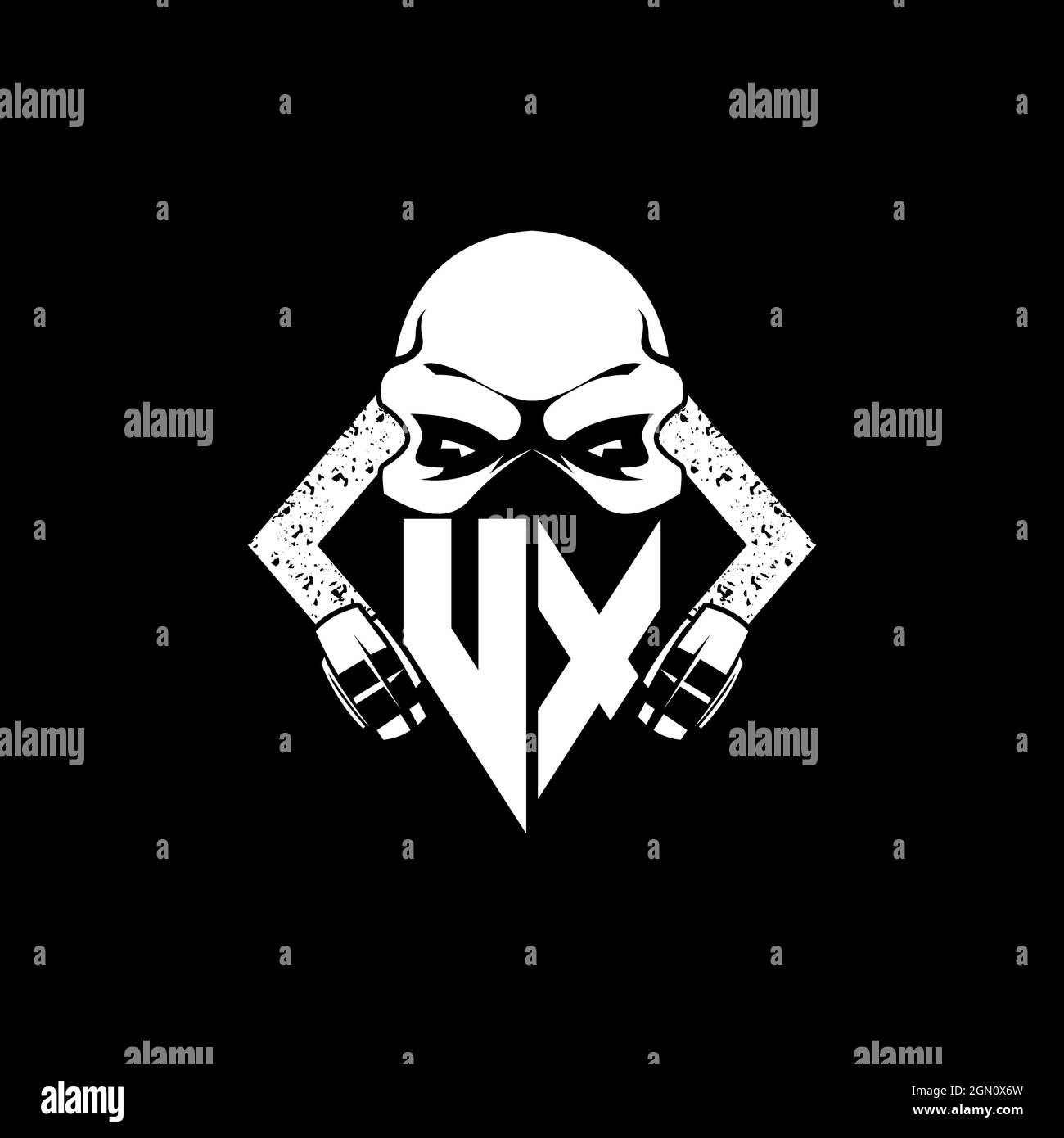 UX Monogram ESport Gaming with Skull Mask Shape Style Vector Stock ...