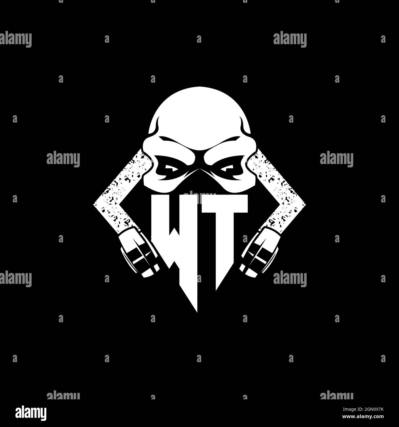 WT Monogram ESport Gaming with Skull Mask Shape Style Vector Stock Vector