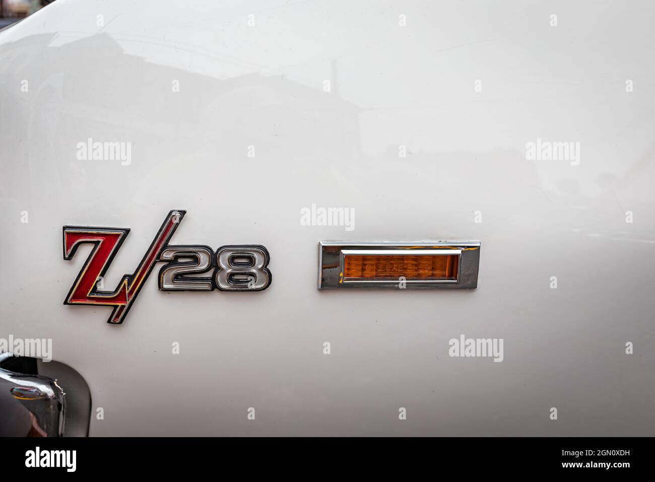 Virginia City, NV - July 31, 2021: Front fender emblem detail on a 1969 Chevrolet Camaro Z28 seen  at a local car show. Stock Photo