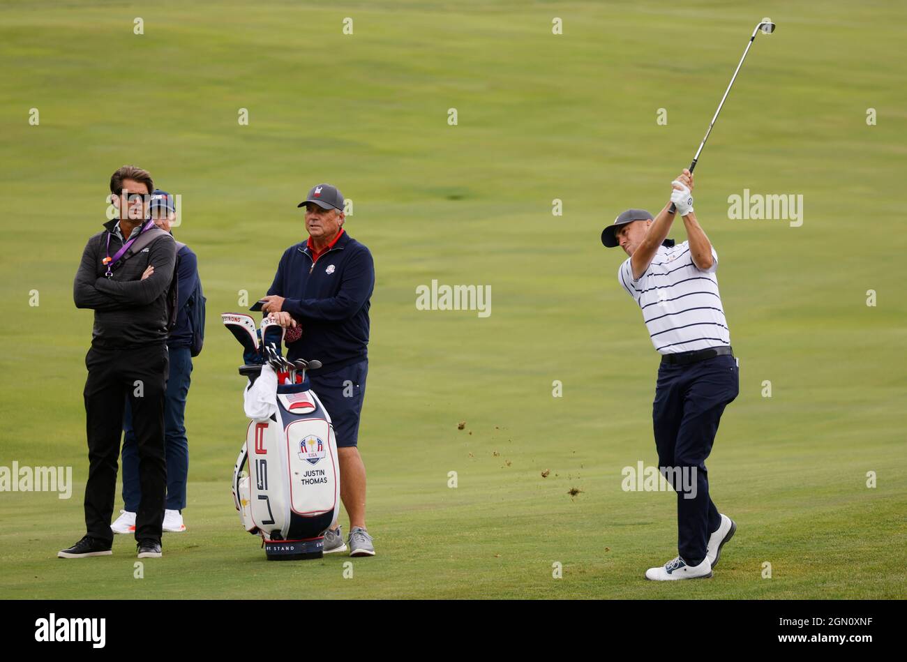 Golf - The 2020 Ryder Cup - Whistling Straits, Sheboygan, Wisconsin, U.S. -  September 21, 2021 Team USA's Justin Thomas hits his approach on the 9th  hole during a practice round REUTERS/Jonathan Ernst Stock Photo - Alamy