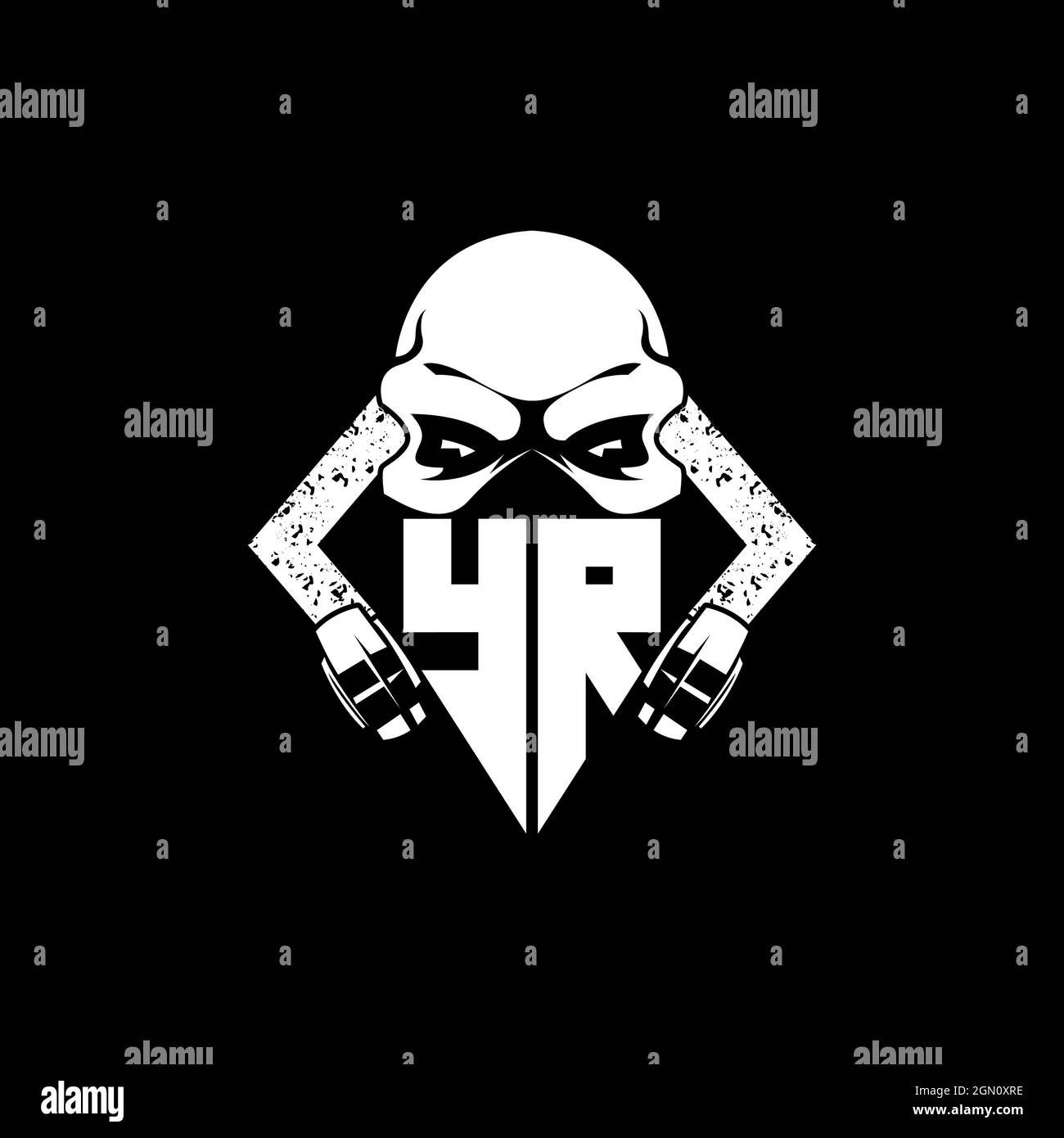 YR Monogram ESport Gaming with Skull Mask Shape Style Vector Stock Vector