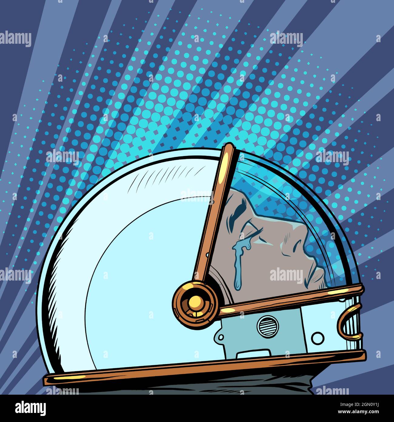 a crying man, human emotions. Sad mood. an astronaut in a spacesuit Stock Vector