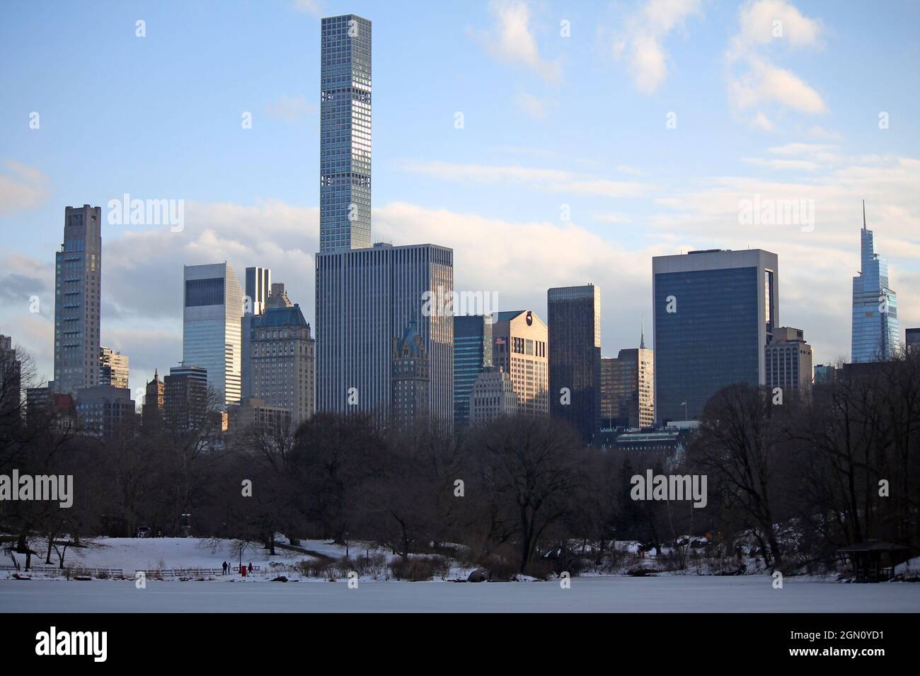 The billionaire row with skyscrapers below the frozen Central Park in New York City Stock Photo