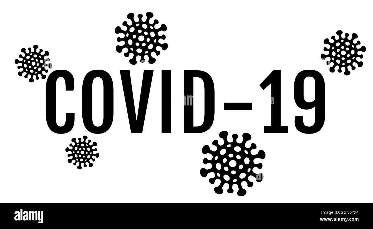 Vector icon of stop coronavirus. Vector poster of text COVID-19 with viruses. Stop coronavirus. Stock Vector