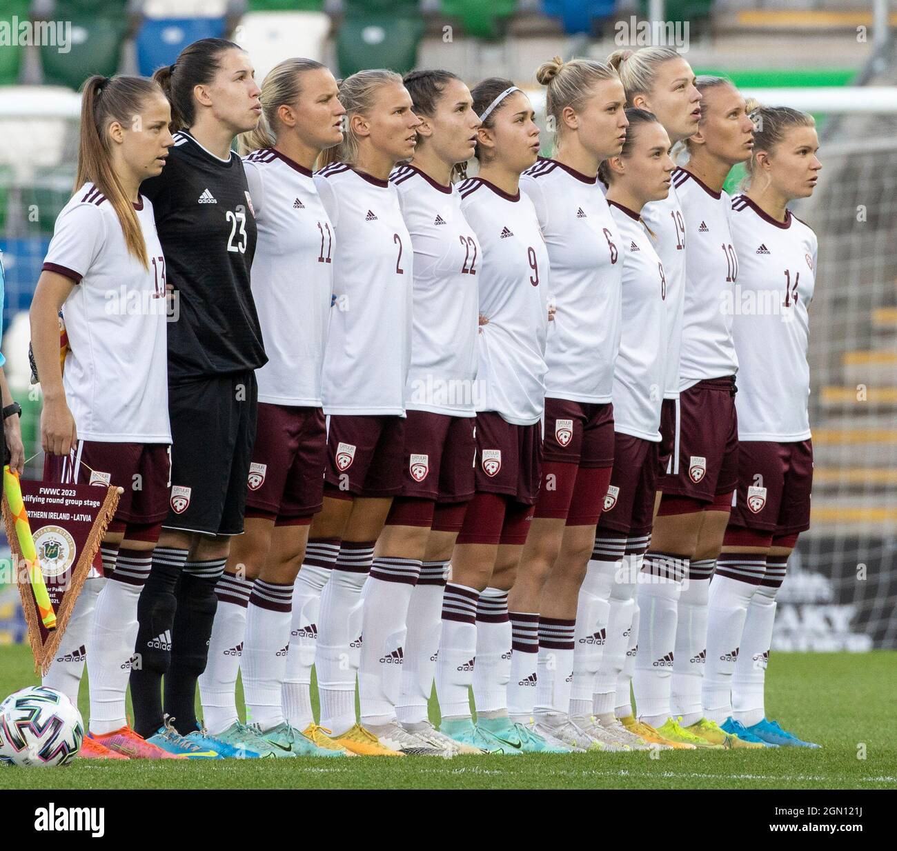 Latvia team during the national anthem during the FIFA Women s