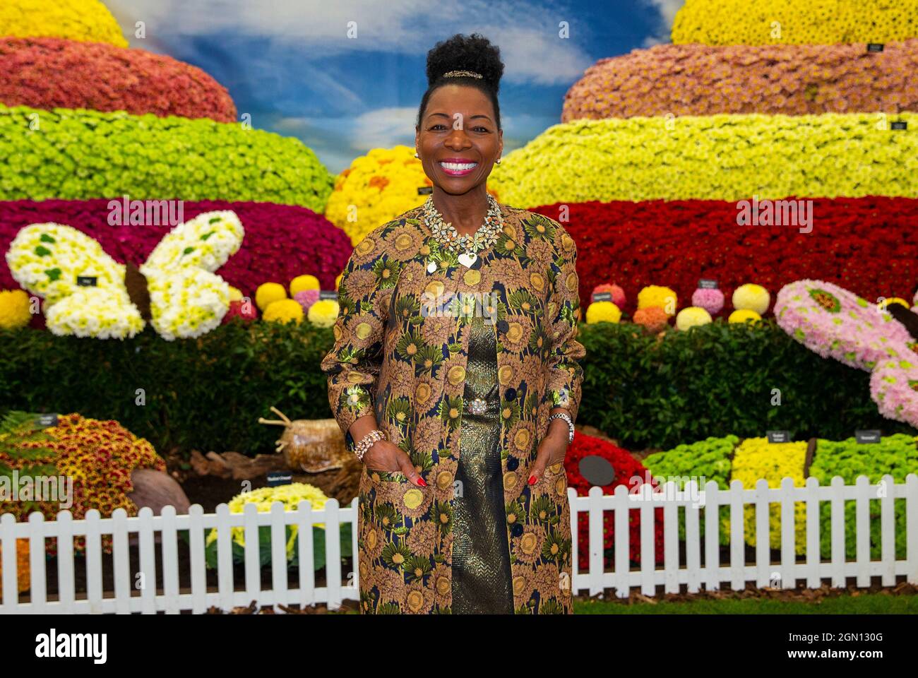 Businesswoman presenter and singer Floella Benjamin at the RHS Chelsea flower show. Lady Benjamin was introduced to the House of Lords in 2010. Stock Photo