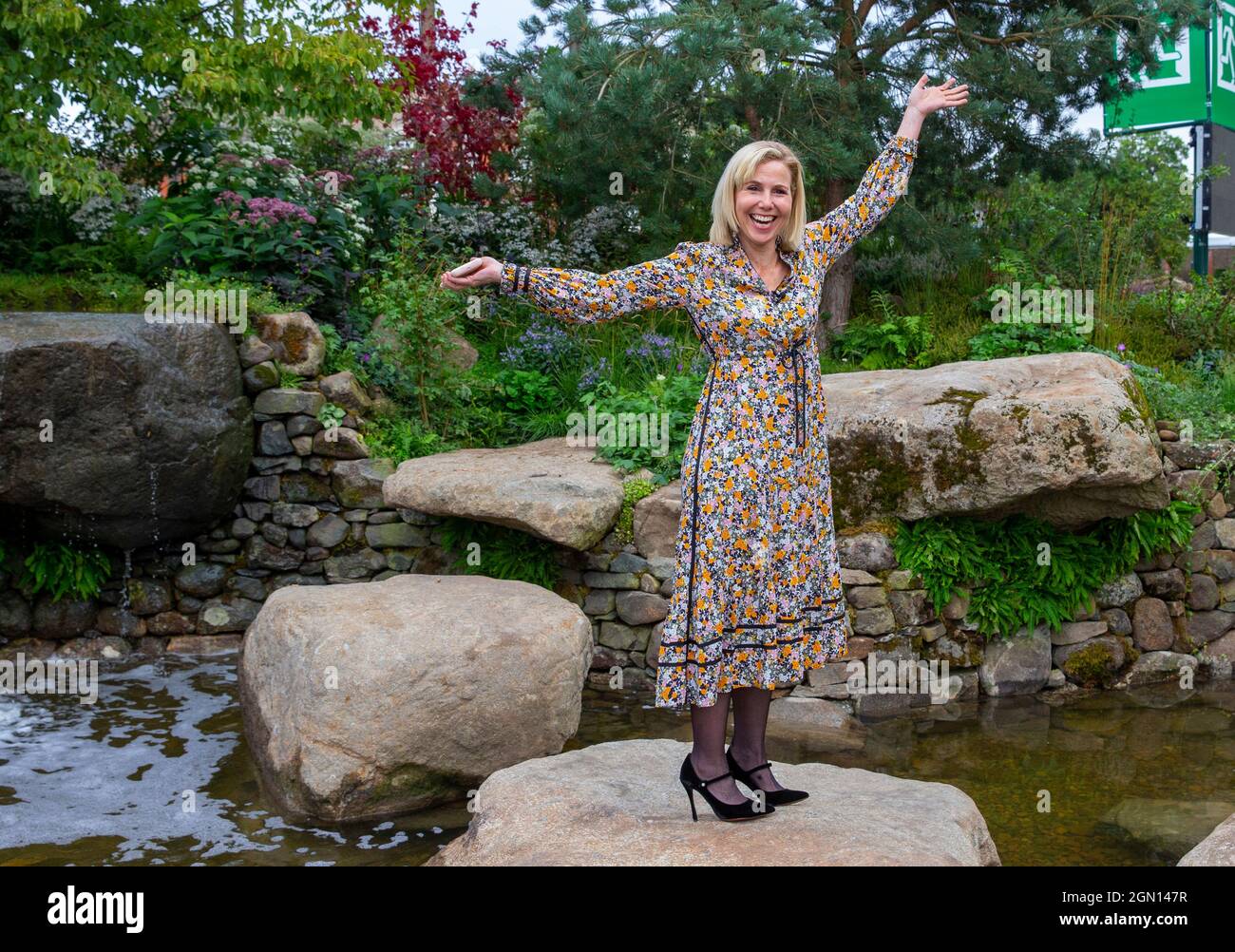 Actress, television presenter and comedian, Sally Phillips, poses at the RHS Chelsea Flower Show. Stock Photo