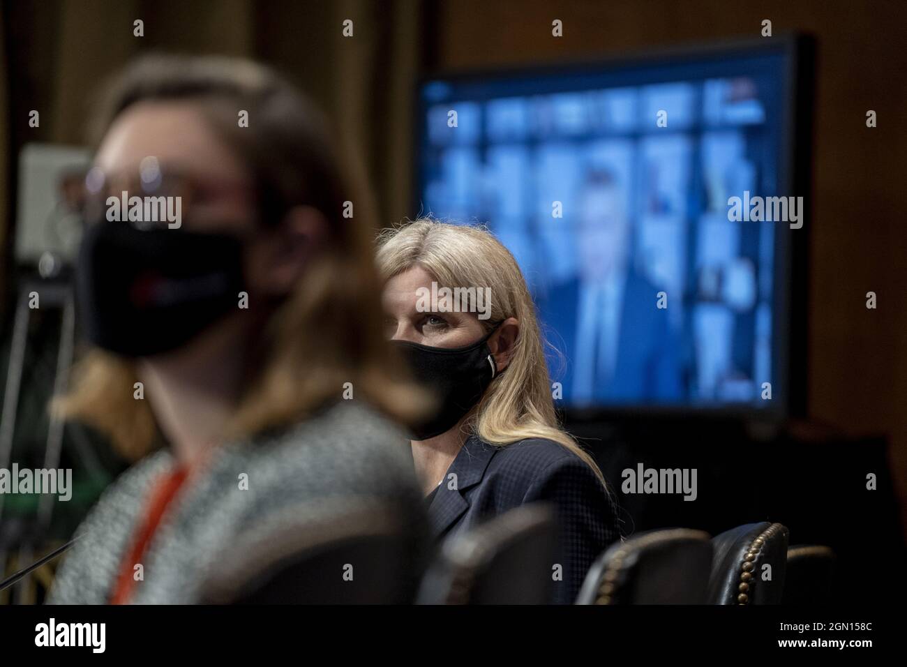 Washington, United States. 21st Sep, 2021. Ms. Sheila Colclasure, Global Chief Digital Responsibility And Public Policy Officer, IPG Kinesso, right, listens during a Judiciary Subcommittee on Competition Policy, Antitrust, and Consumer Rights in a hearing to examine big data, focusing on implications for competition and consumers on Capitol Hill in Washington, DC on Tuesday, September 21, 2021. Photo by Ken Cedeno/UPI Credit: UPI/Alamy Live News Stock Photo