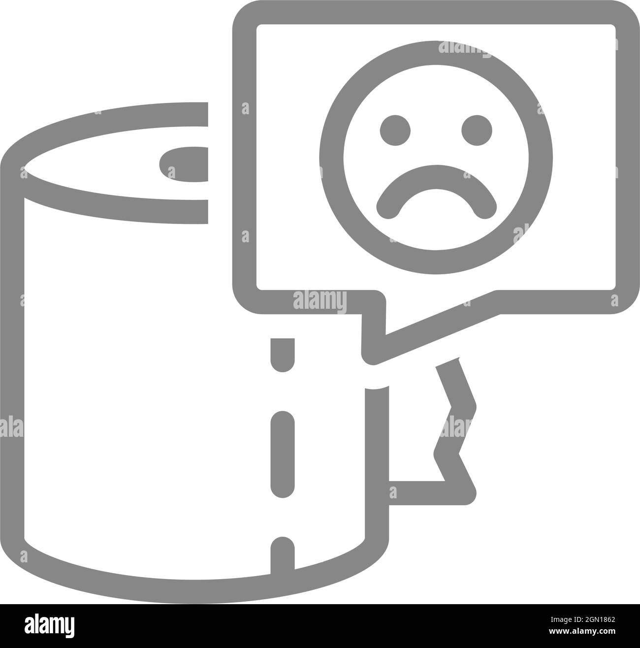 Paper towels and sad face in speech buble line icon. Paper roll, napkins, poor quality paper symbol Stock Vector