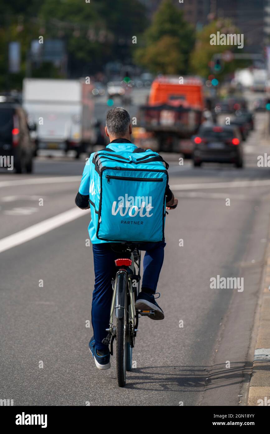 Bicycle delivery service Wolt, for food, food from restaurants, Copenhagen, Denmark, Stock Photo