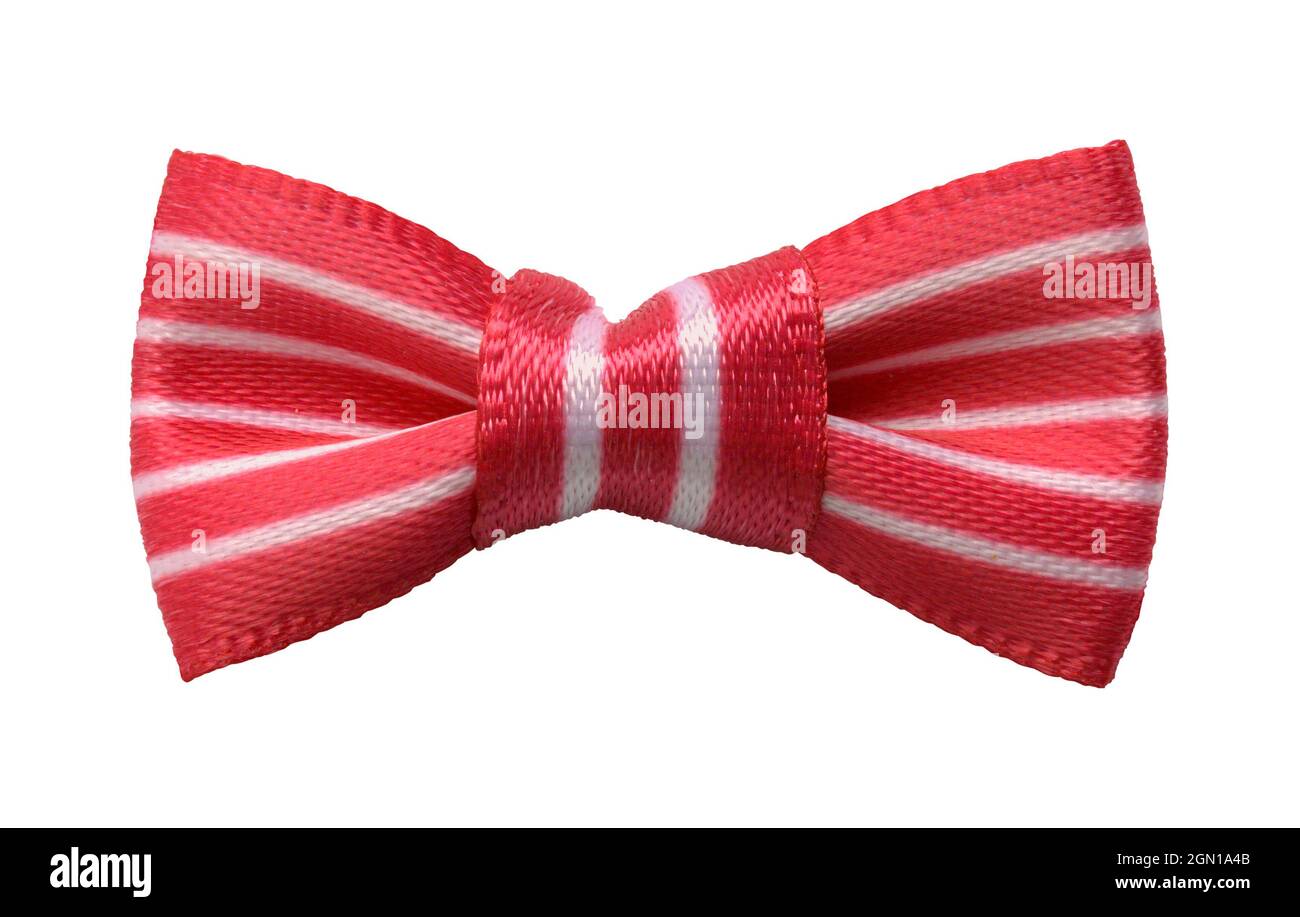 Striped Red Bow Tie Cut Out on White. Stock Photo