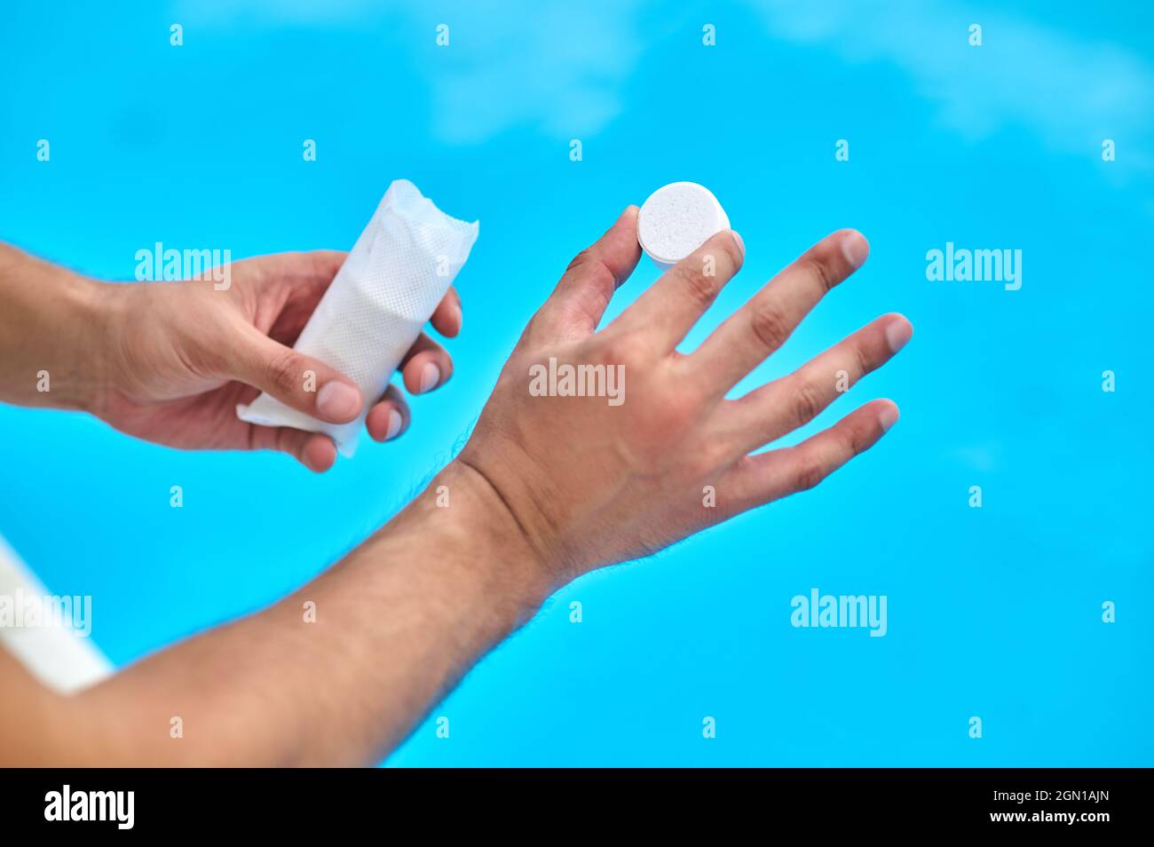 Preparation for swimming pool disinfection with chlorine tablets Stock