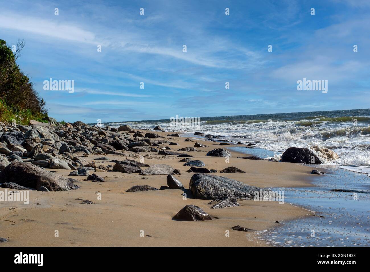 therocky sbeach of sandy point beach in ipswich massachusetts Stock