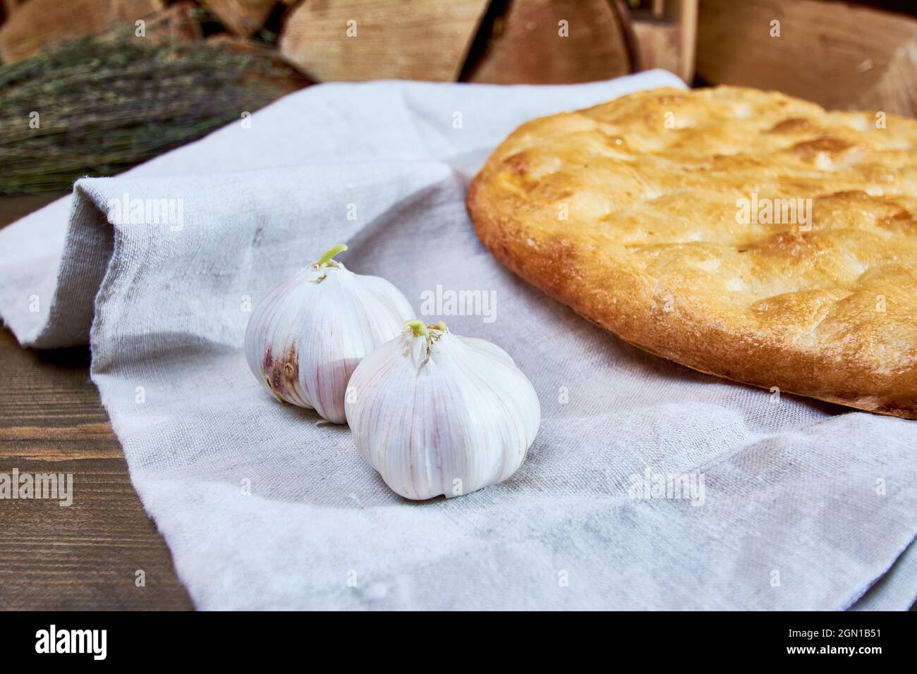 baking in the oven food garlic tortilla on white burlap Stock Photo Alamy
