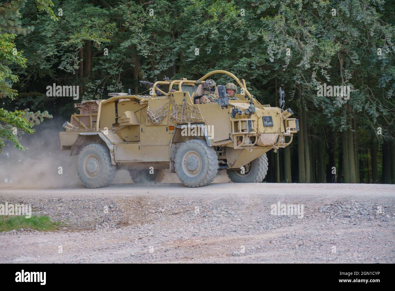 British army Supacat Jackal 4x4 rapid assault, fire support and reconnaissance vehicles on exercise, Salisbury Plain (SPTA) UK Stock Photo