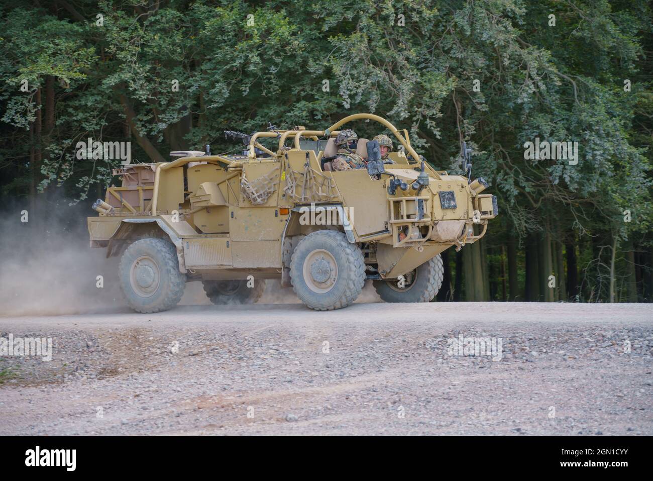 British army Supacat Jackal 4x4 rapid assault, fire support and reconnaissance vehicles on exercise, Salisbury Plain (SPTA) UK Stock Photo