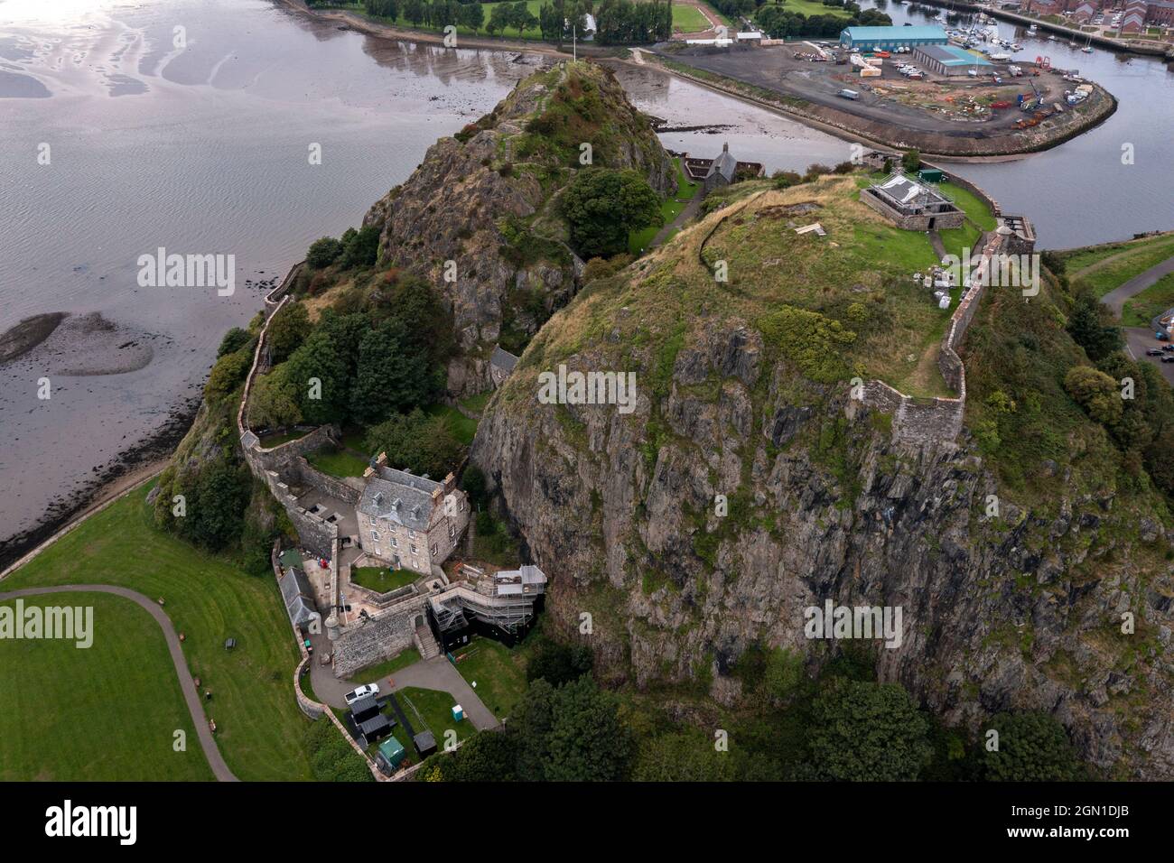 Dumbarton Castle, Dumbarton Rock, Dumbarton, Scotland, UK. 21 September 2021 PICTURED: Dumbarton Castle. At COP26, Scottish Heritage will demonstrate how the historic environment and cultural heritage are part of the solution to tackling the climate emergency. This is also an opportunity to showcase the quality and innovation of the historic environment in Scotland. They are focusing on Communities; Climate Impacts; Sustainable Tourism; Circular Economy. Dumbarton Castle has the longest recorded history of any stronghold in Scotland. Credit; Colin Fisher/Alamy Live News. Stock Photo