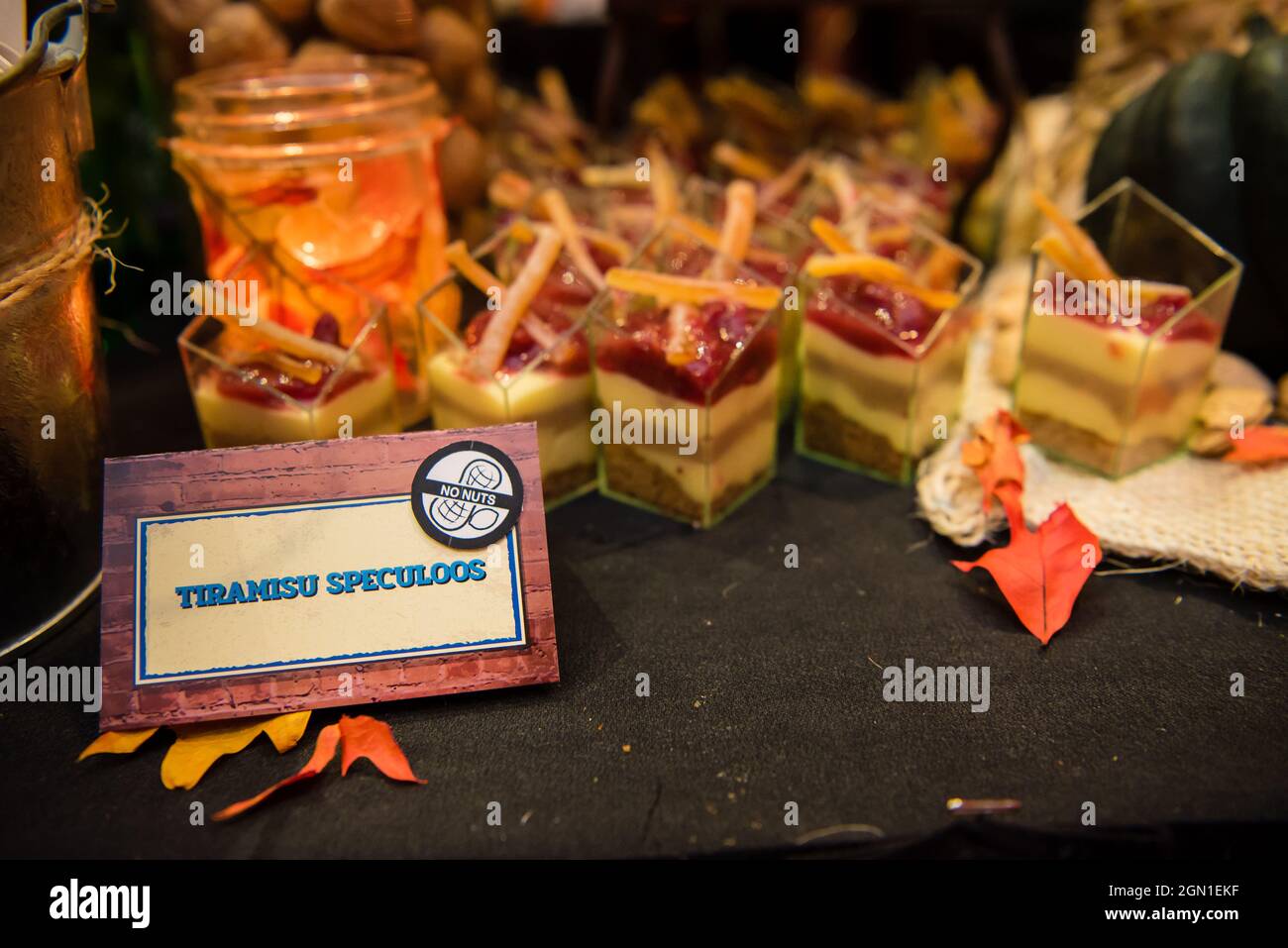 Tiramisu speculoos dessert with strawberry topping. Pretty food Stock Photo